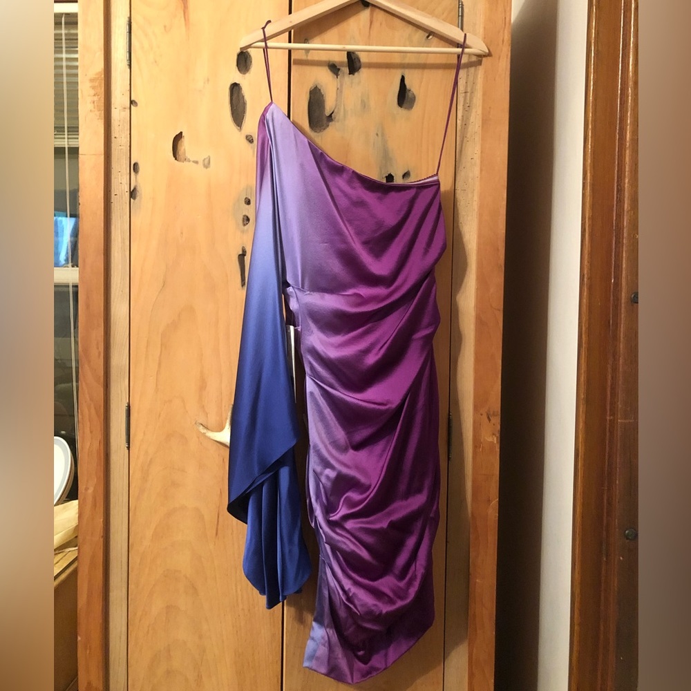 Asymmetrical multicolor silk gown